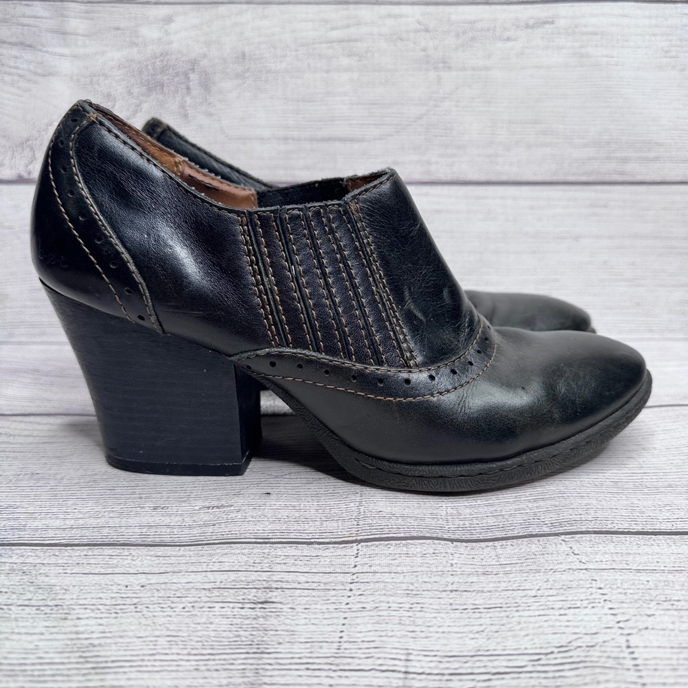 b.o.c. Born Concept Black Leather Wingtip Brogue Block Heel Booties 9 MBC3578